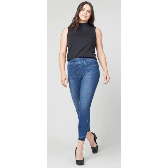 Spanx‎ Distressed Ankle Skinny Jeans Medium Wash Pull On Size M 20203R $98 - Picture 1 of 12